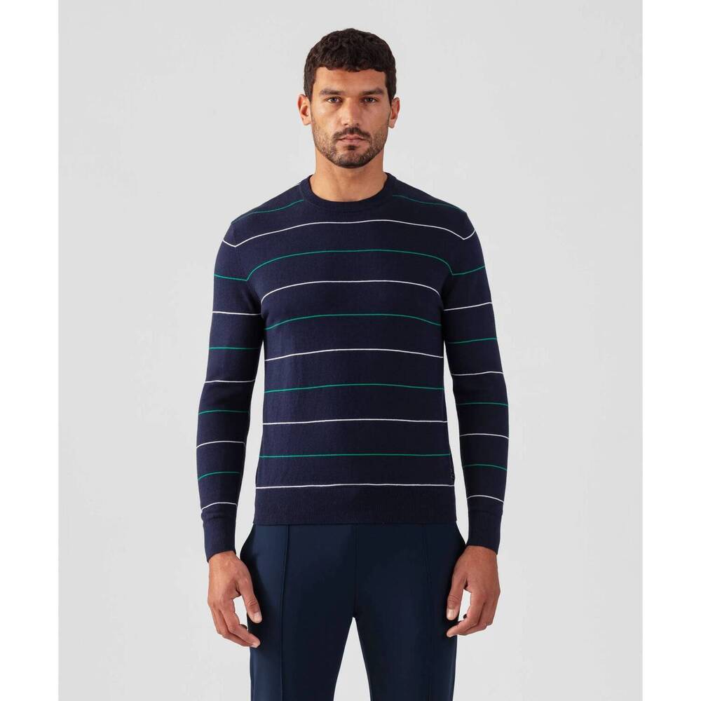 NEW RON DORFF cotton-silk cashmere sweater with tennis stripes in navy